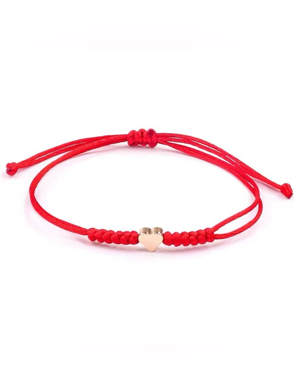Minimalist Red Cord Bracelet with Gold Heart Charm